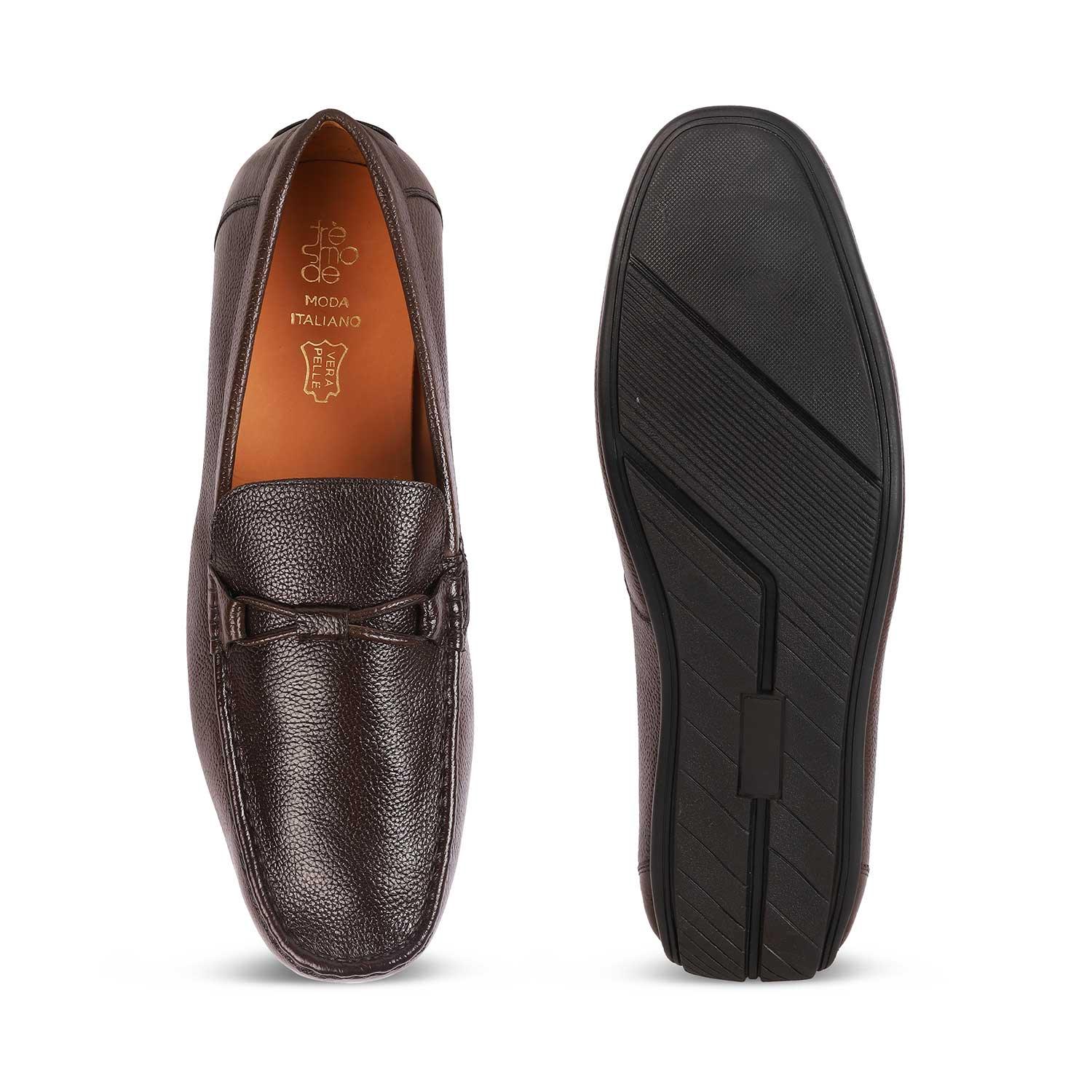 Tresmode Event Brown Men's Leather Driving Loafers