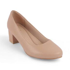 Tresmode Koko Beige Women's Casual Block Heel Pumps