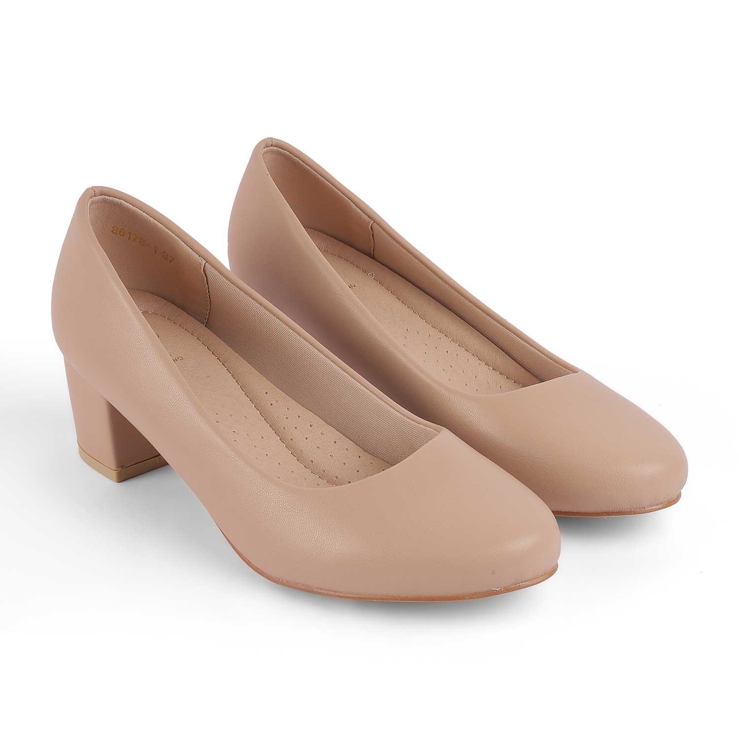 Tresmode Koko Beige Women's Casual Block Heel Pumps