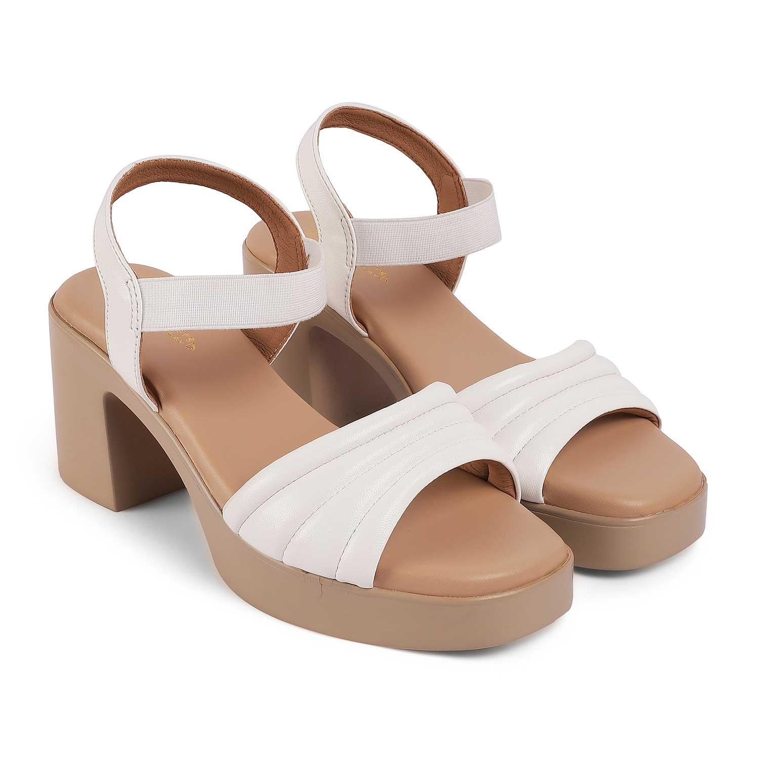 Menzo White Women's TPR Sole Block Heel Sandals Tresmode