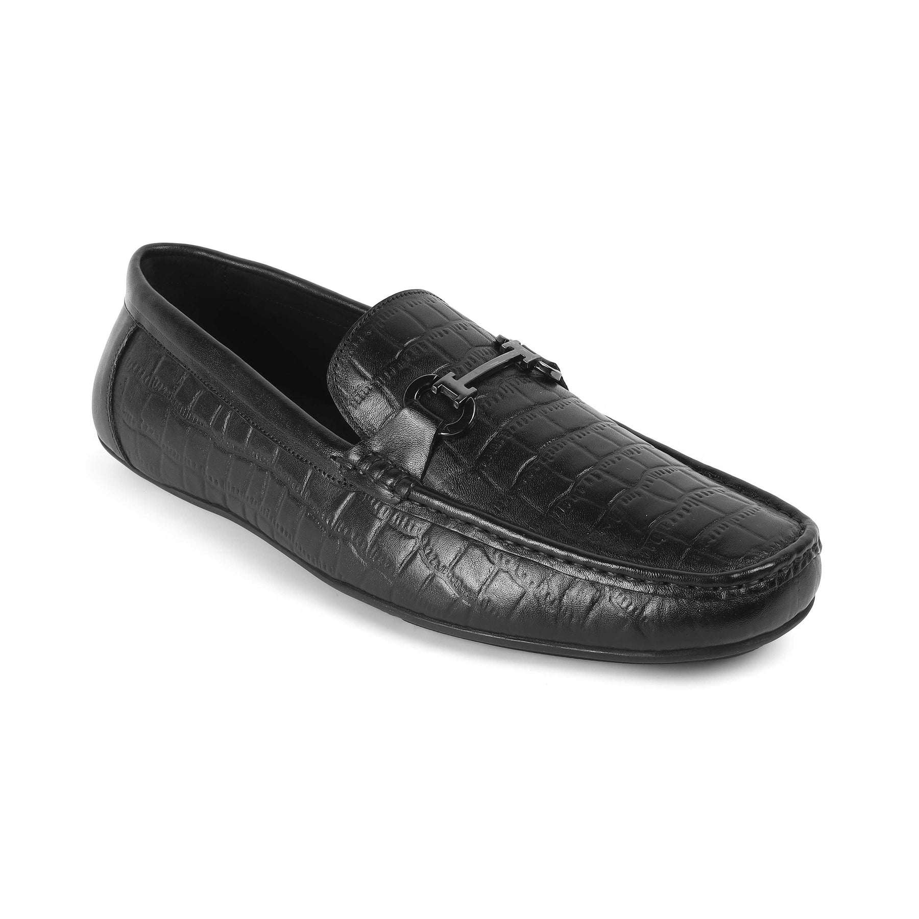 Oxile Black Men's Textured Genuine Leather Loafers Tresmode