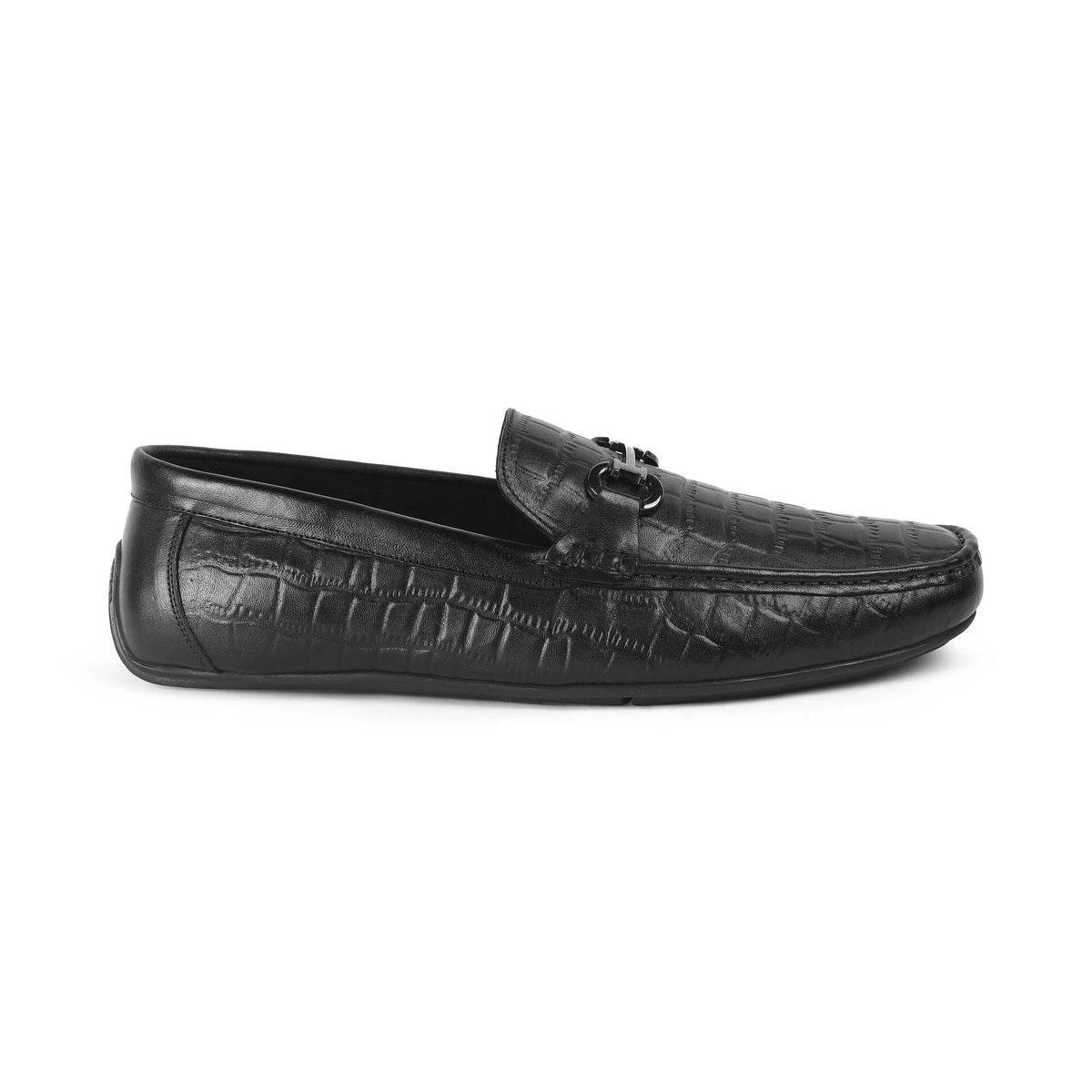 Oxile Black Men's Textured Leather Loafers Tresmode