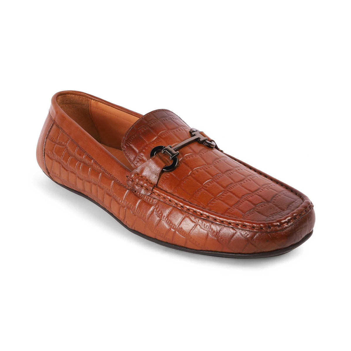 Oxile Tan Men's Textured Genuine Leather Loafers Tresmode