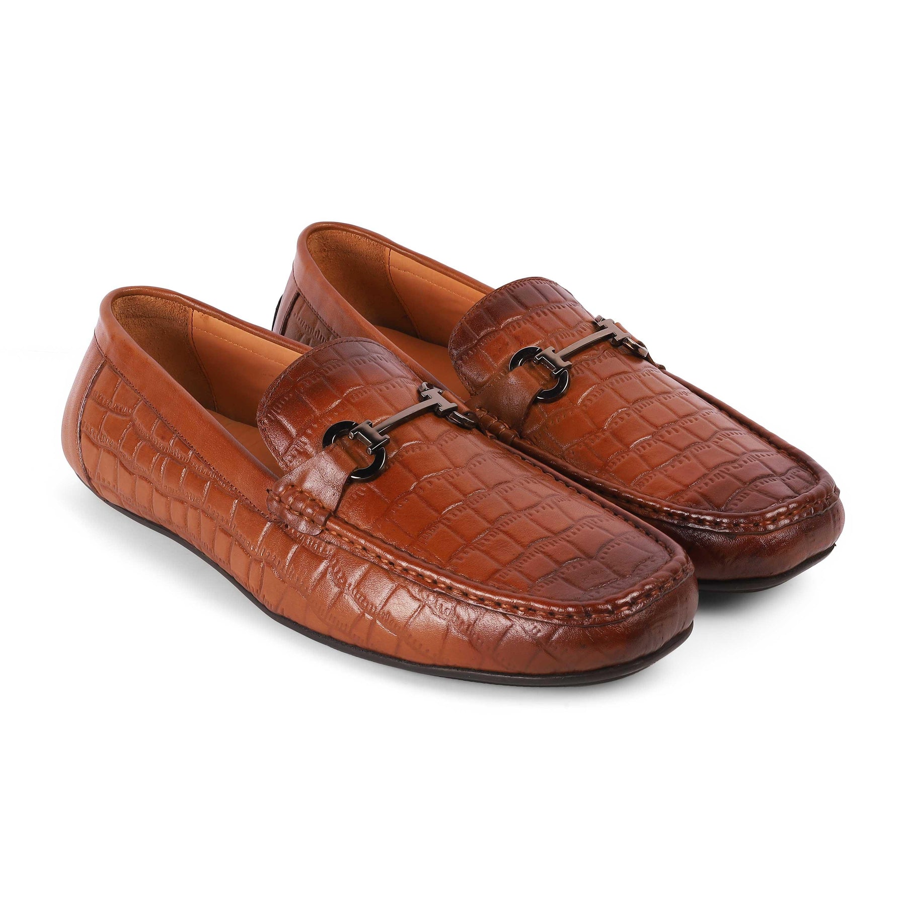 Oxile Tan Men's Trendy Textured Leather Loafers Tresmode