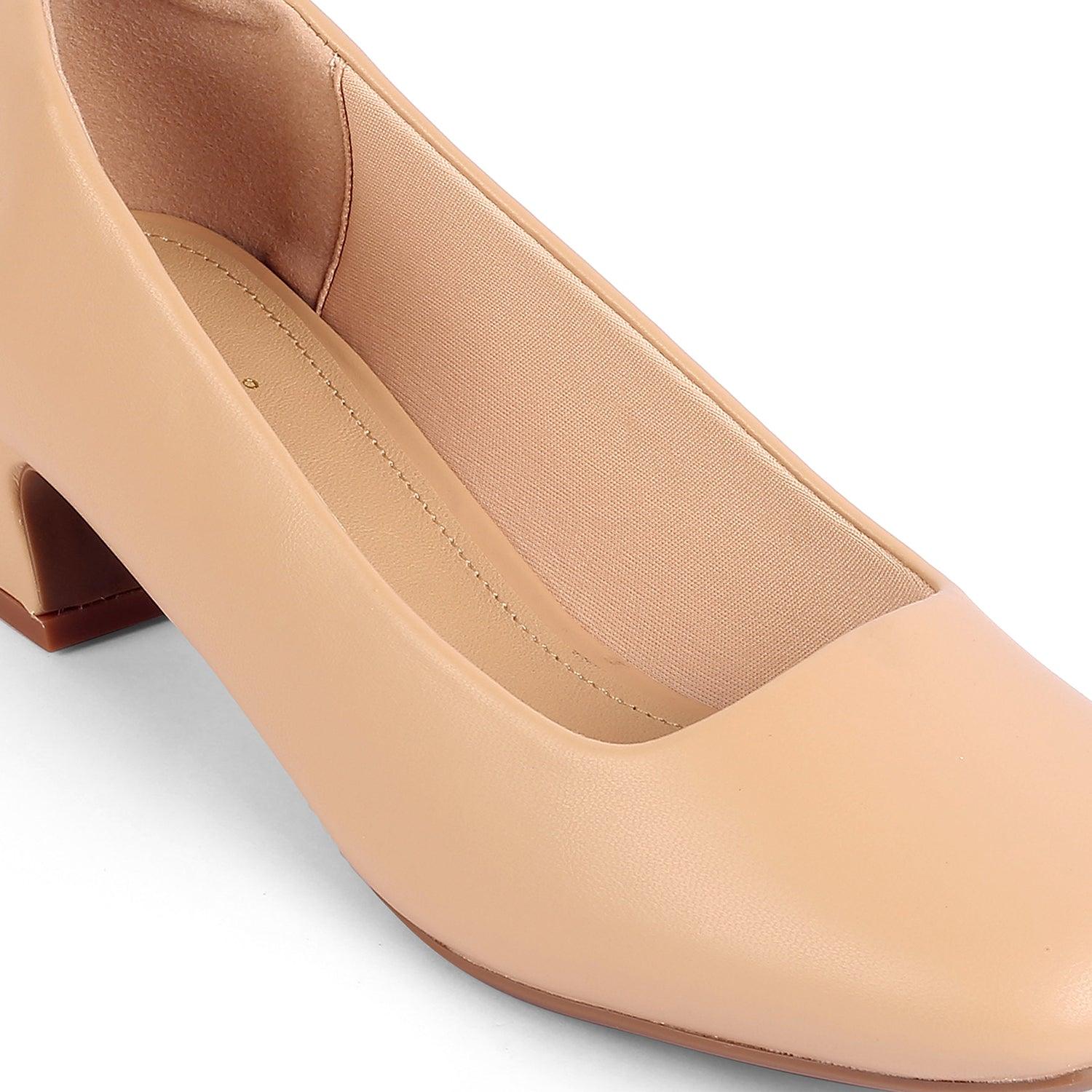 Riyan Beige Casual Block Heel Pumps For Women Tresmode