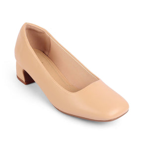 Riyan Beige Women's Square Shape Block Heel Pumps Tresmode