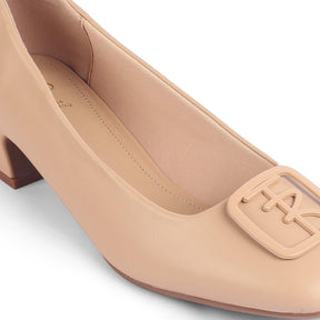 Romio Beige Dress Block Heel Pumps For Women Tresmode