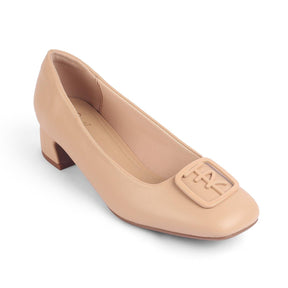 Romio Beige Women's Square Shape Block Heel Pumps Tresmode