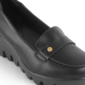 Tresmode Towes Black Women's Dress Wedge Loafers