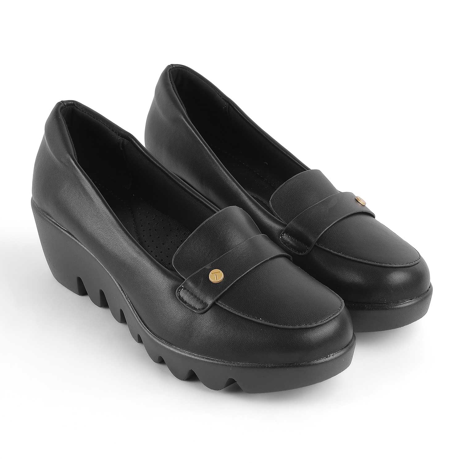 Tresmode Towes Black Women's Dress Wedge Loafers