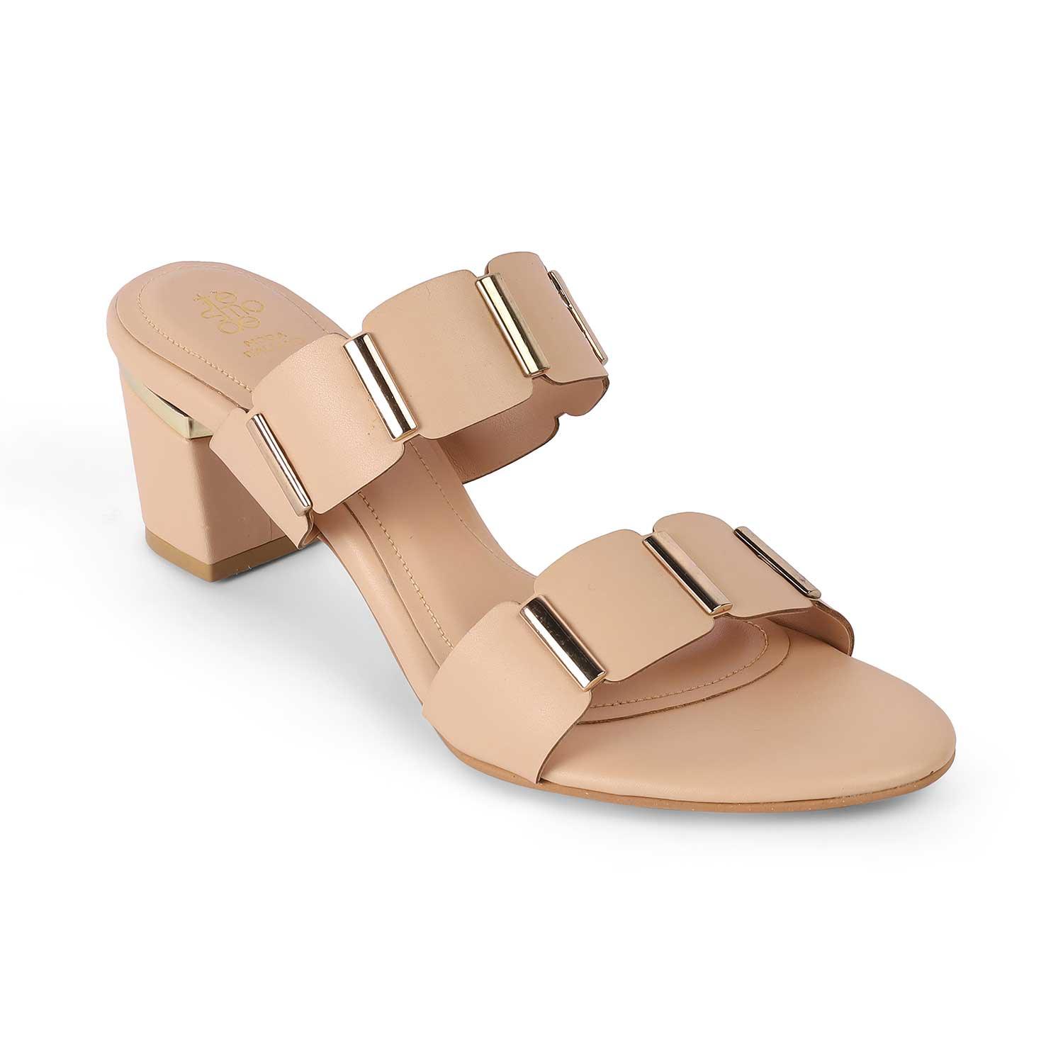 Valer Beige Women's 2-inch Block Heel Sandals Tresmode