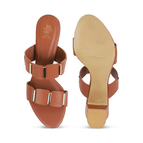 Tresmode Valer Tan Women's Dress Block Heel Sandals