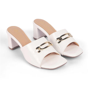 Adare White Women's Chic Metallic Buckle Block Heel Sandals Tresmode