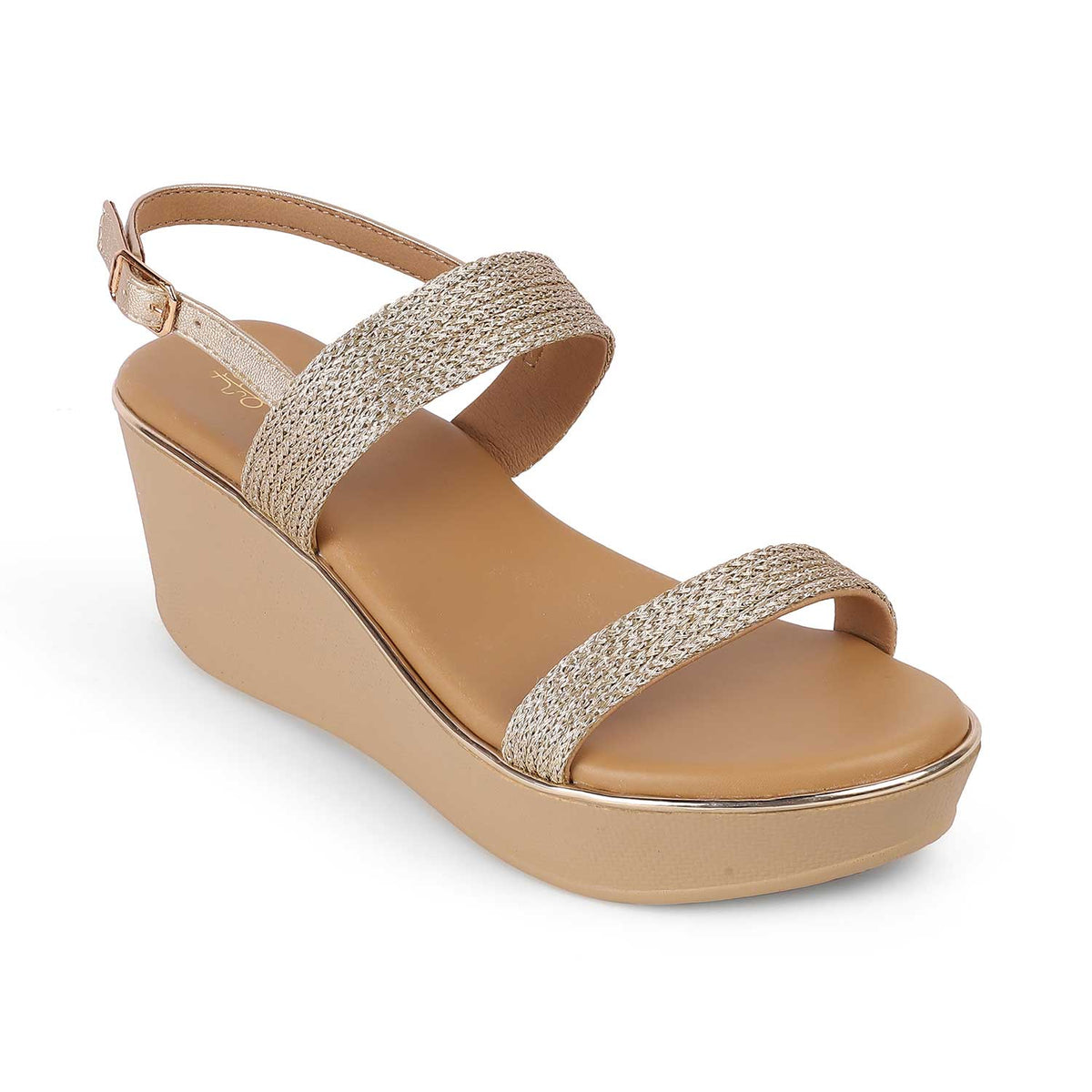 Tresmode Adola Gold Women's Dress Wedge Sandals