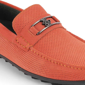 Bren Orange Men's Suede Leather Driving Loafers Tresmode