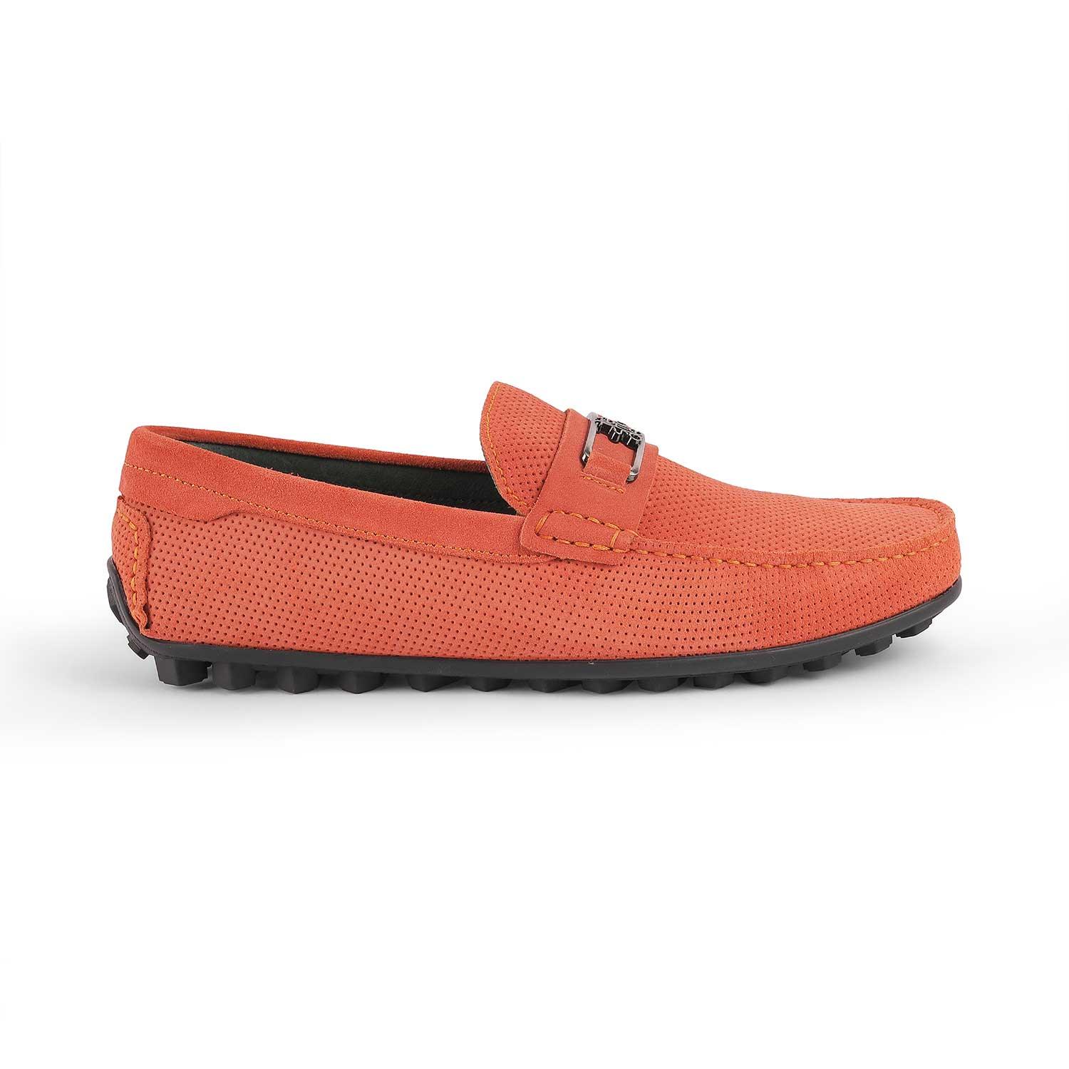 Bren Orange Men's Suede Leather Loafers Tresmode