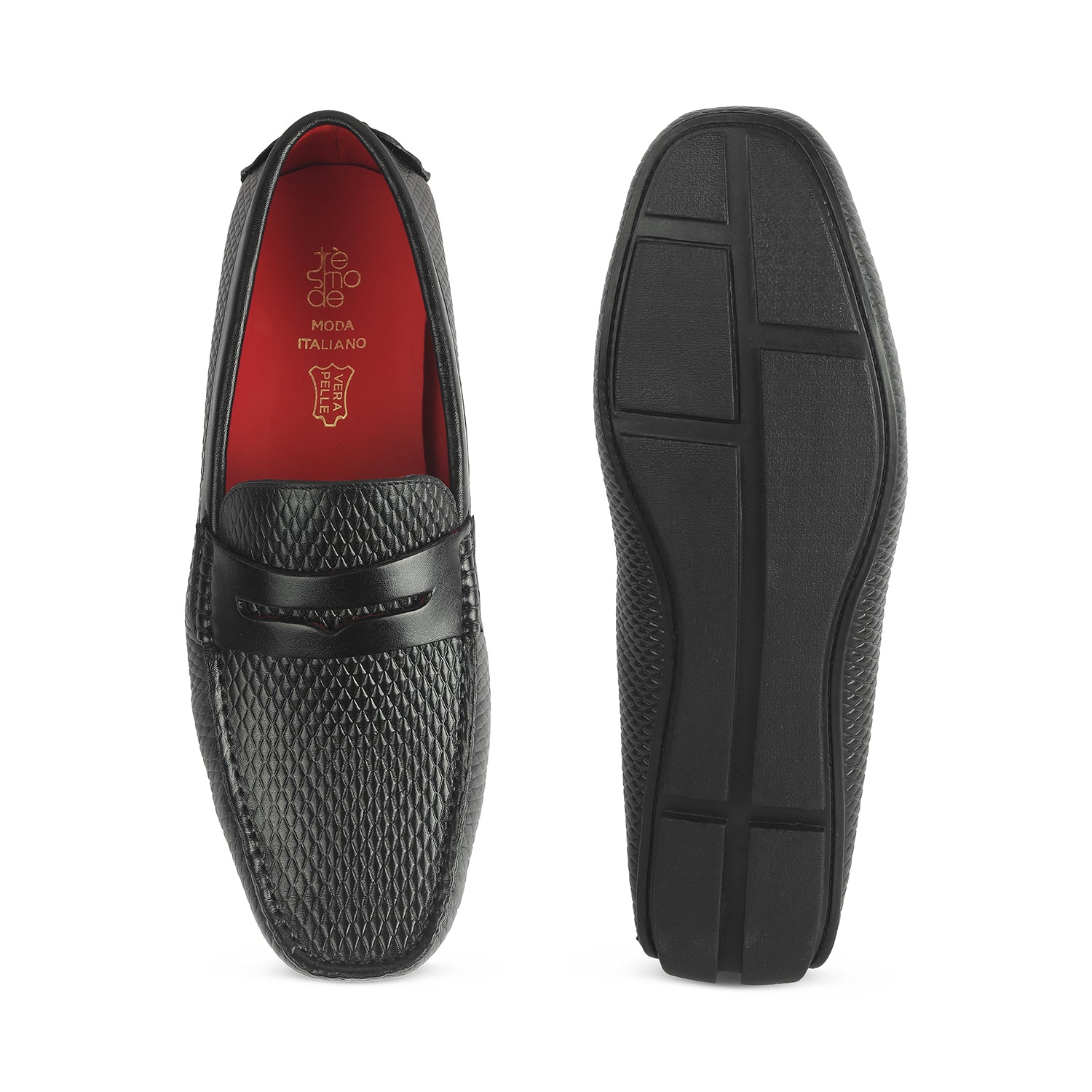 Tresmode Copen Black Men's Leather Penny Driving Loafers