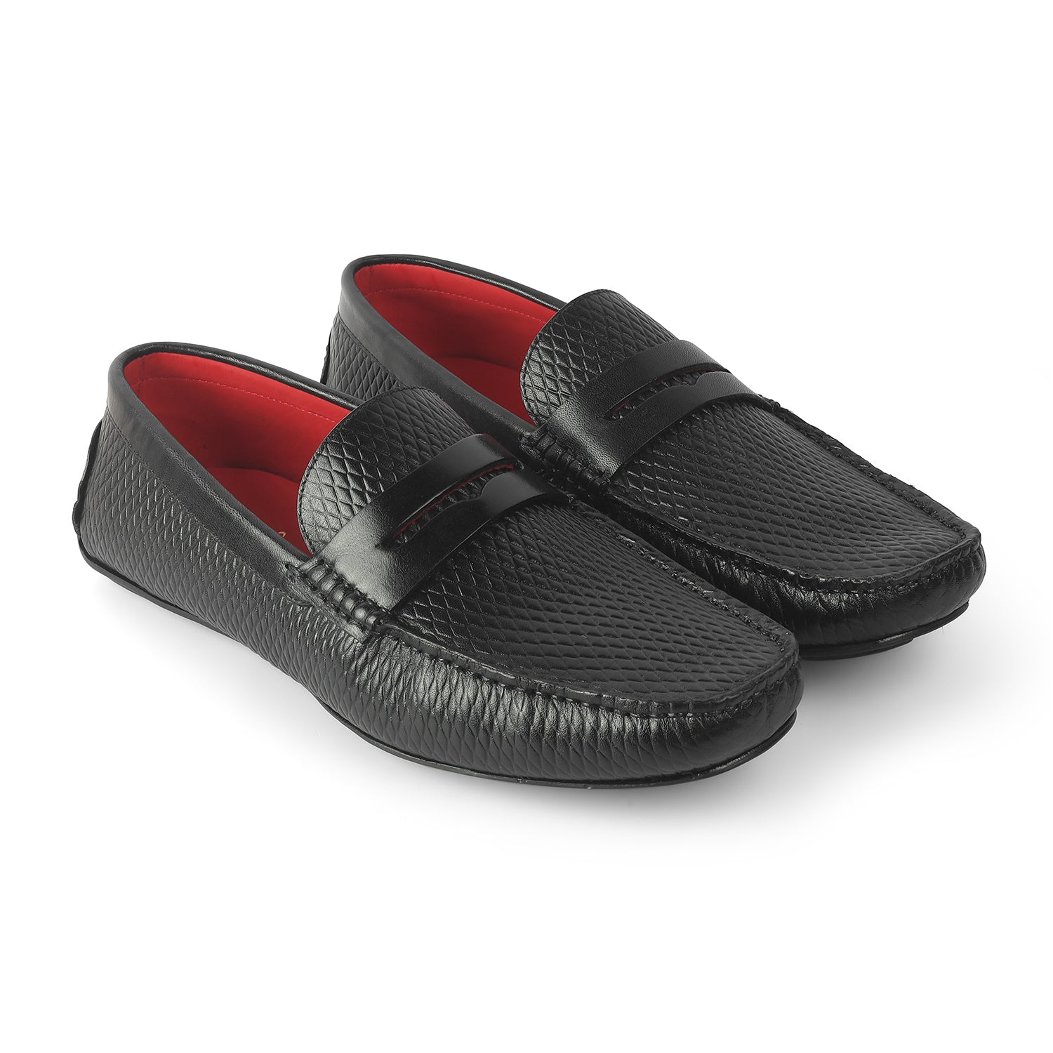 Tresmode Copen Black Men's Leather Penny Driving Loafers