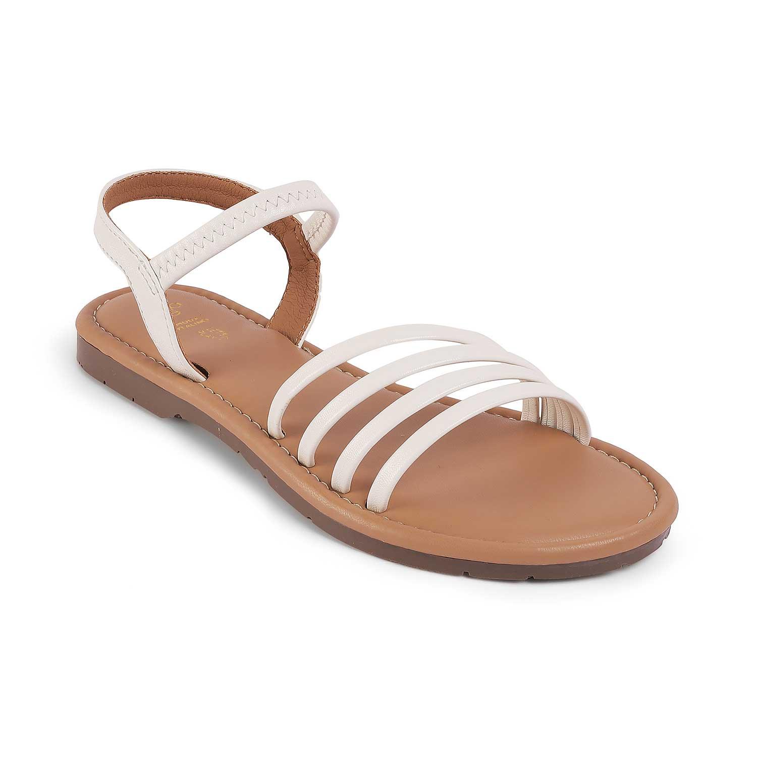 Flastrip White Women's Round Shape Flats Tresmode