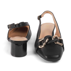 Tresmode Lovee Black Women's Dress Block Heel Slingback Sandals