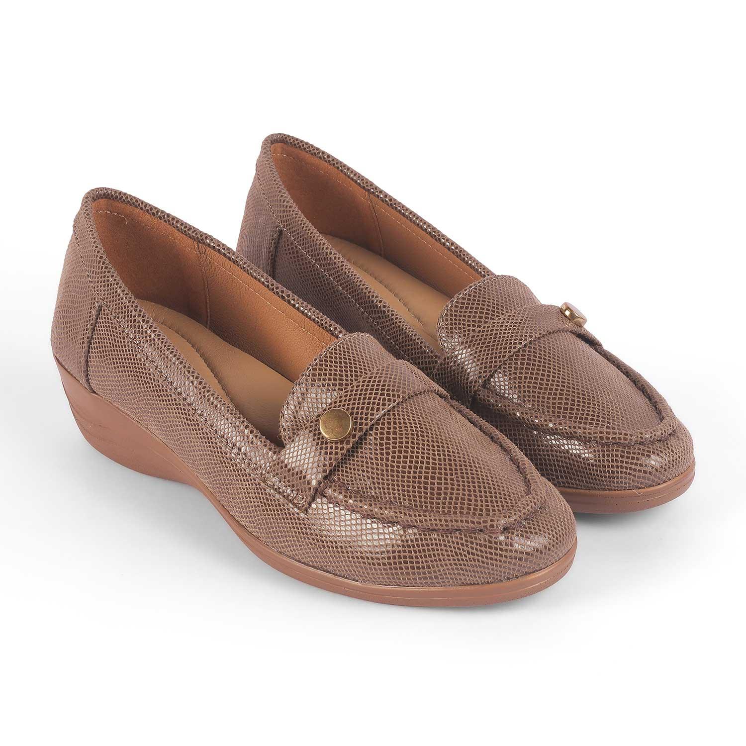 Marcoval Brown Women's TPR Sole Wedge Loafers Tresmode