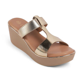 Tresmode Miglo Gold Women's Dress Wedge Sandals