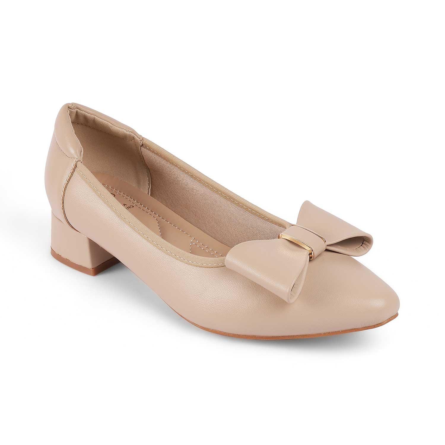 Tresmode Monalise Beige Women's Dress Block Heel Pumps