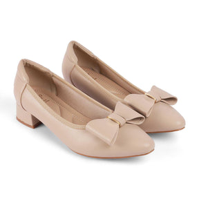 Tresmode Monalise Beige Women's Dress Block Heel Pumps