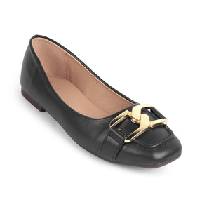 Pici Black Women's Square Shape Ballerinas Tresmode