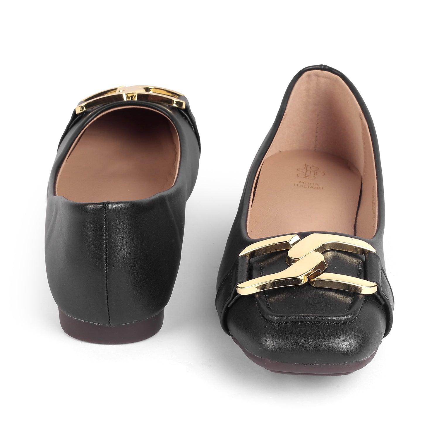 Pici Black Women's Metallic Buckle Ballerinas Tresmode