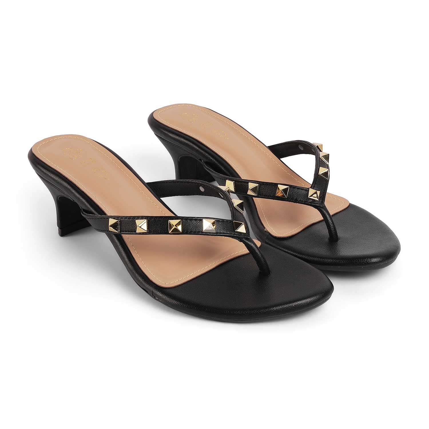 Tresmode Pugstud Black Women's Dress Heel Sandals