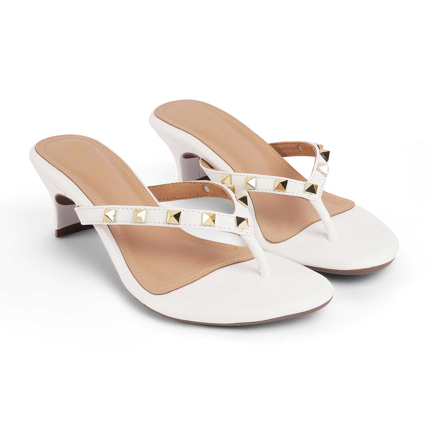 Tresmode Pugstud White Women's Dress Heel Sandals