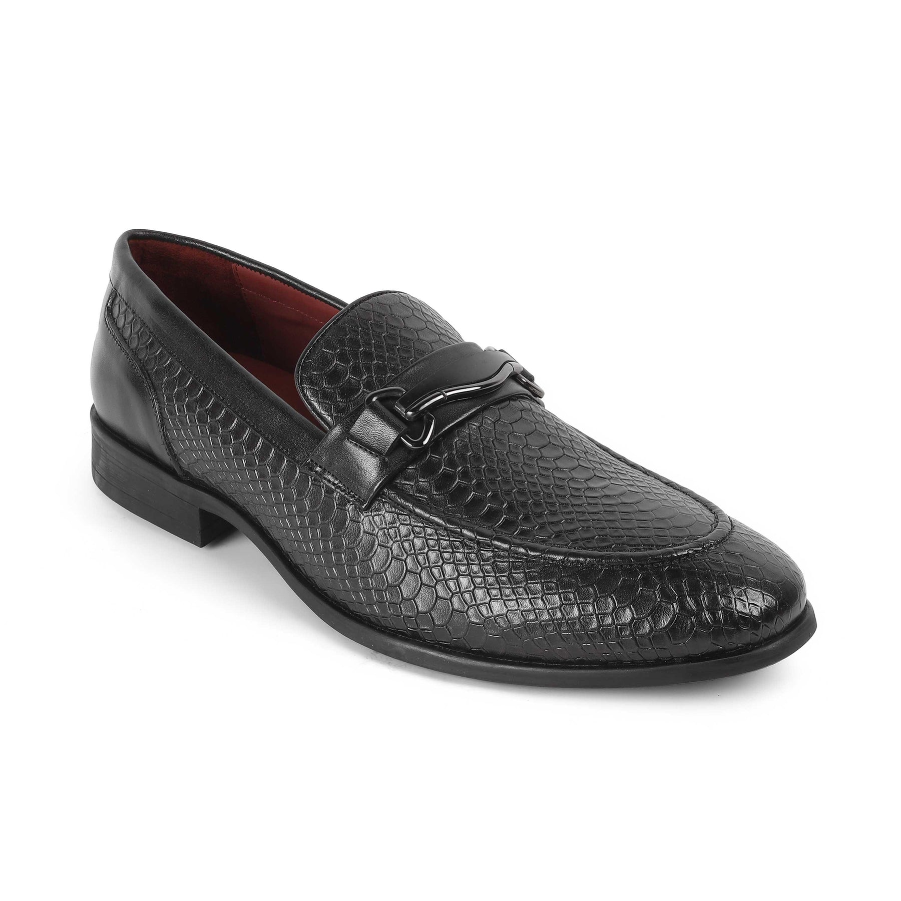 Tresmode Royal Black Men's Textured Leather Loafers