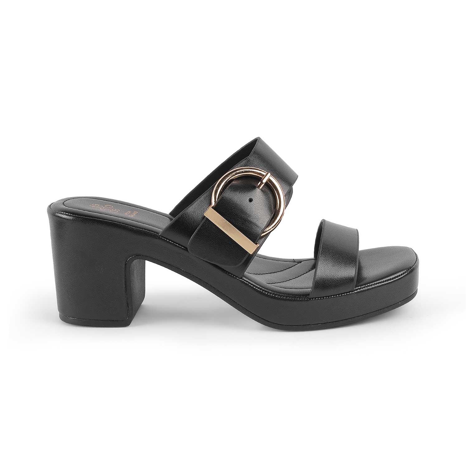 Samsi Black Women's Block Heel Sandals Tresmode