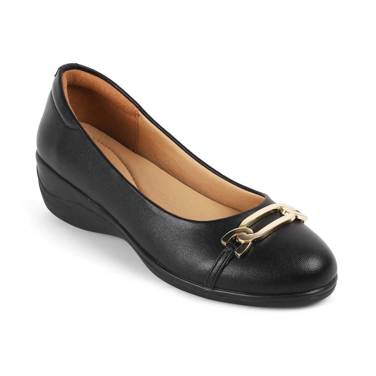 Tresmode Sanz Black Women's Casual Wedge Ballerinas