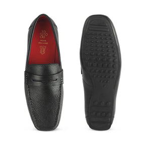 Tresmode Slipon Black Men's Leather Penny Loafers