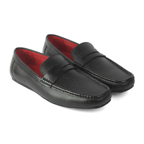 Tresmode Slipon Black Men's Leather Penny Loafers