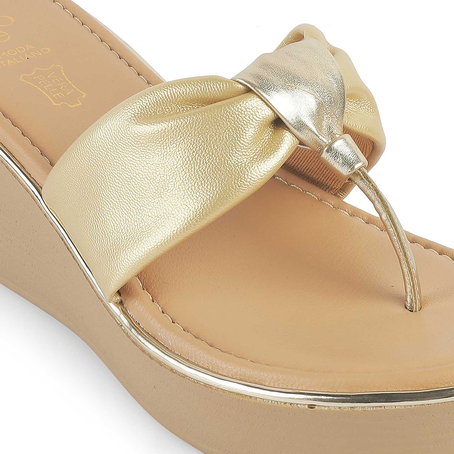 Tresmode Terifik Gold Women's Dress Wedge Sandals