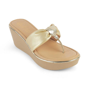 Tresmode Terifik Gold Women's Dress Wedge Sandals