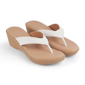 Terni White Women's TPR Sole Wedge Sandals Tresmode