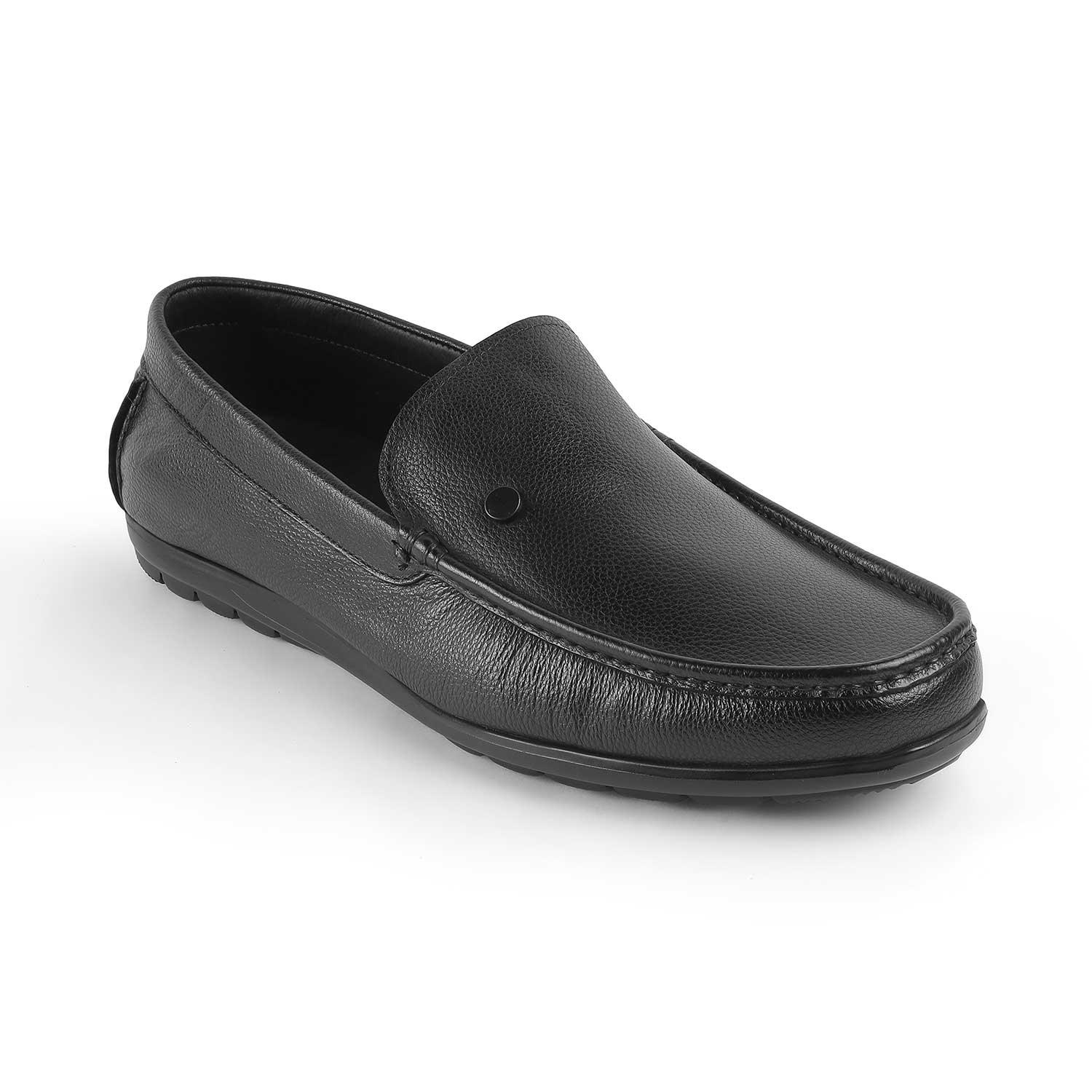 Trev Black Men's Genuine Leather Driving Loafers Tresmode