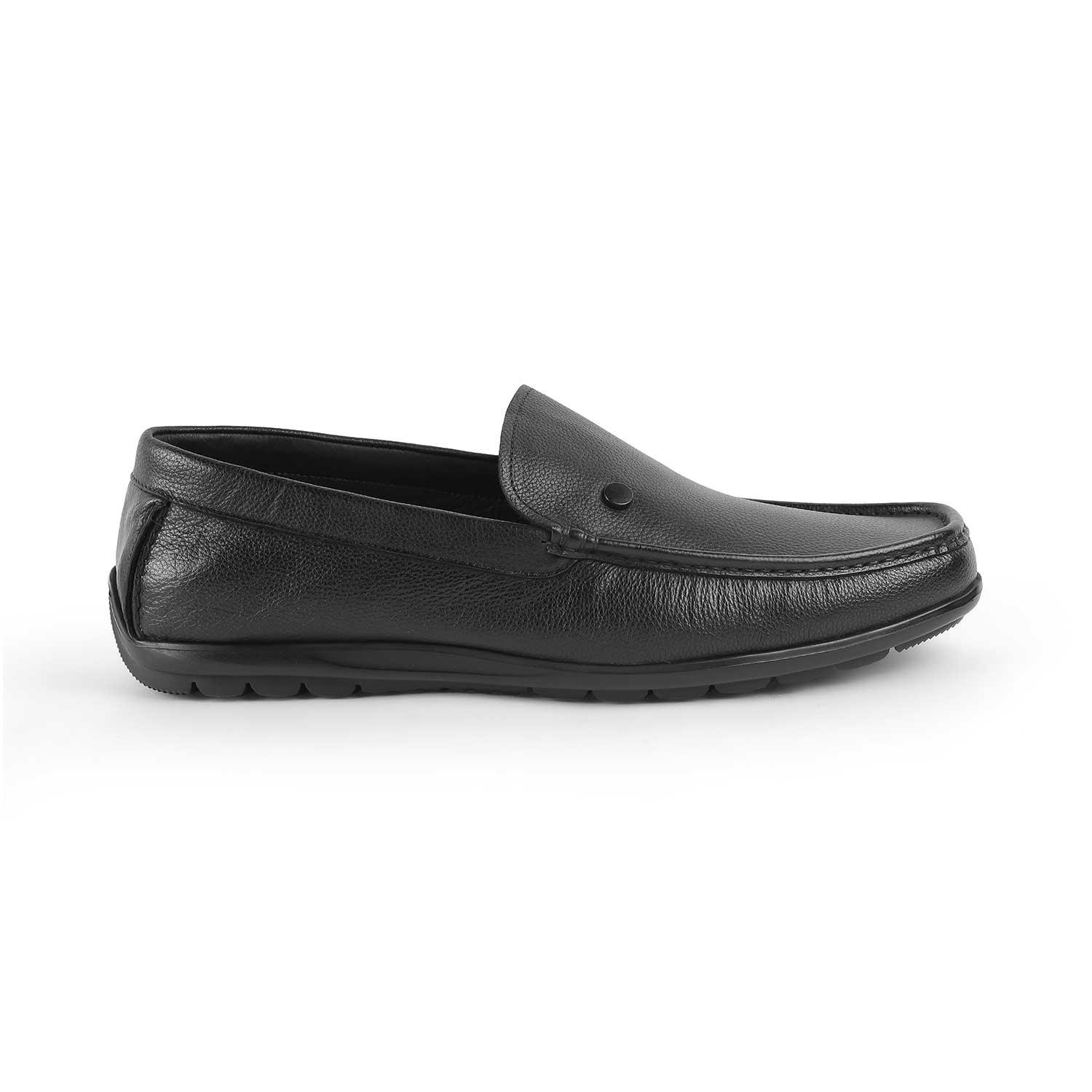 Trev Black Men's Leather Driving Loafers Tresmode