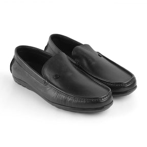 Trev Black Men's Square Shape Leather Loafers Tresmode