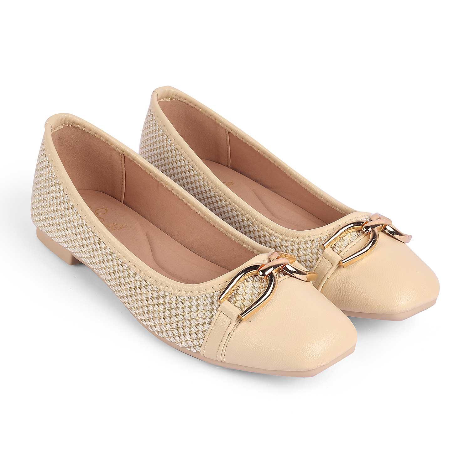 Yolky Beige Women's Jute Patterned Ballerinas Tresmode