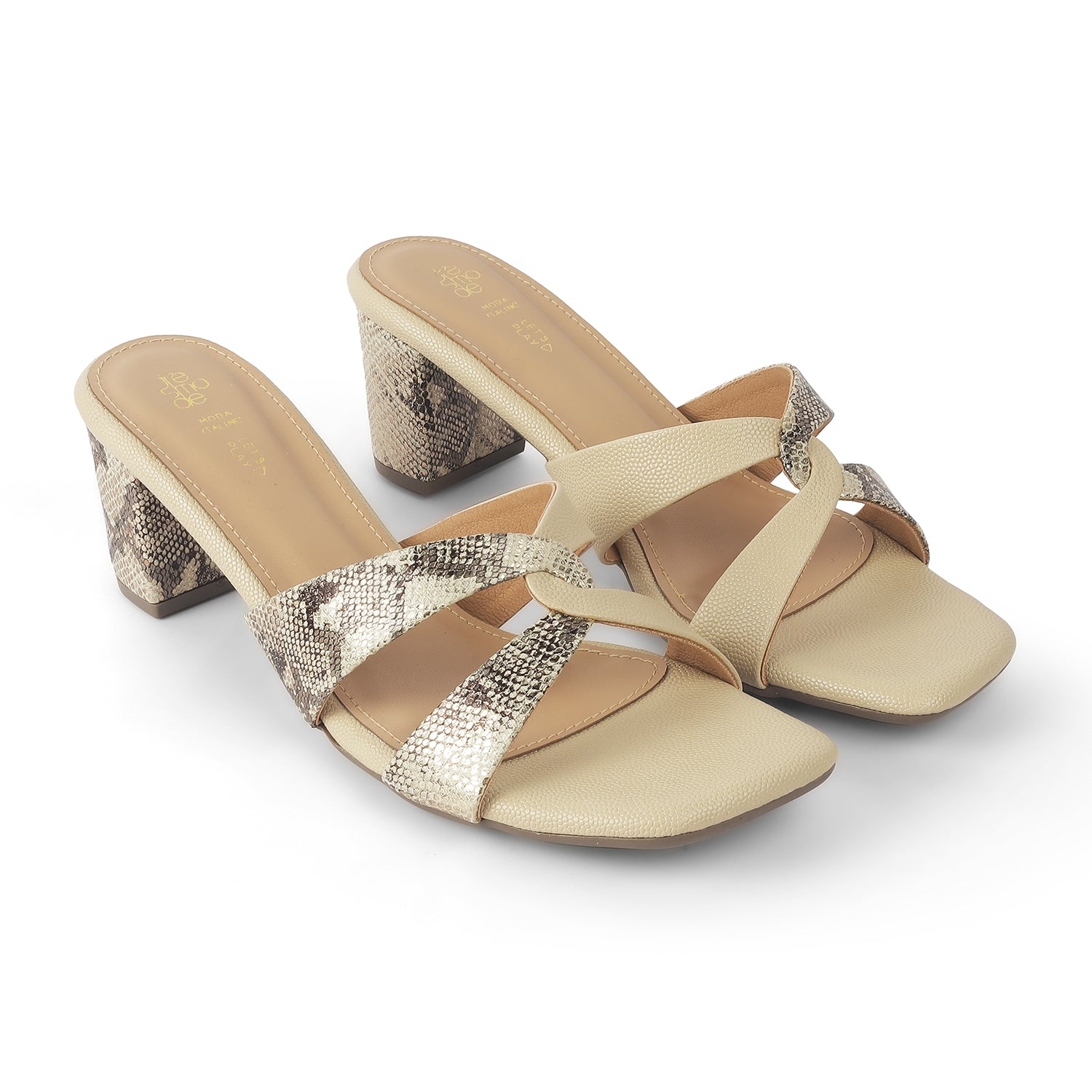 Tresmode Snafun Beige Women's Dress Block Heel Sandals