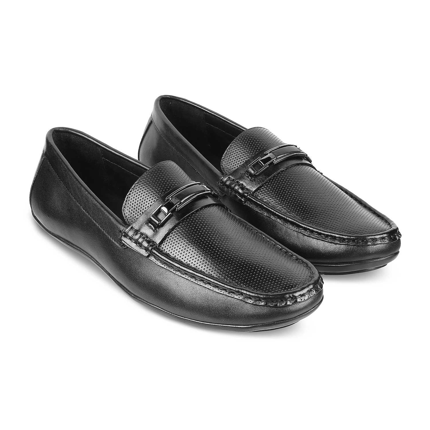 The Abia Black Men's Leather Driving Loafers Tresmode - Tresmode