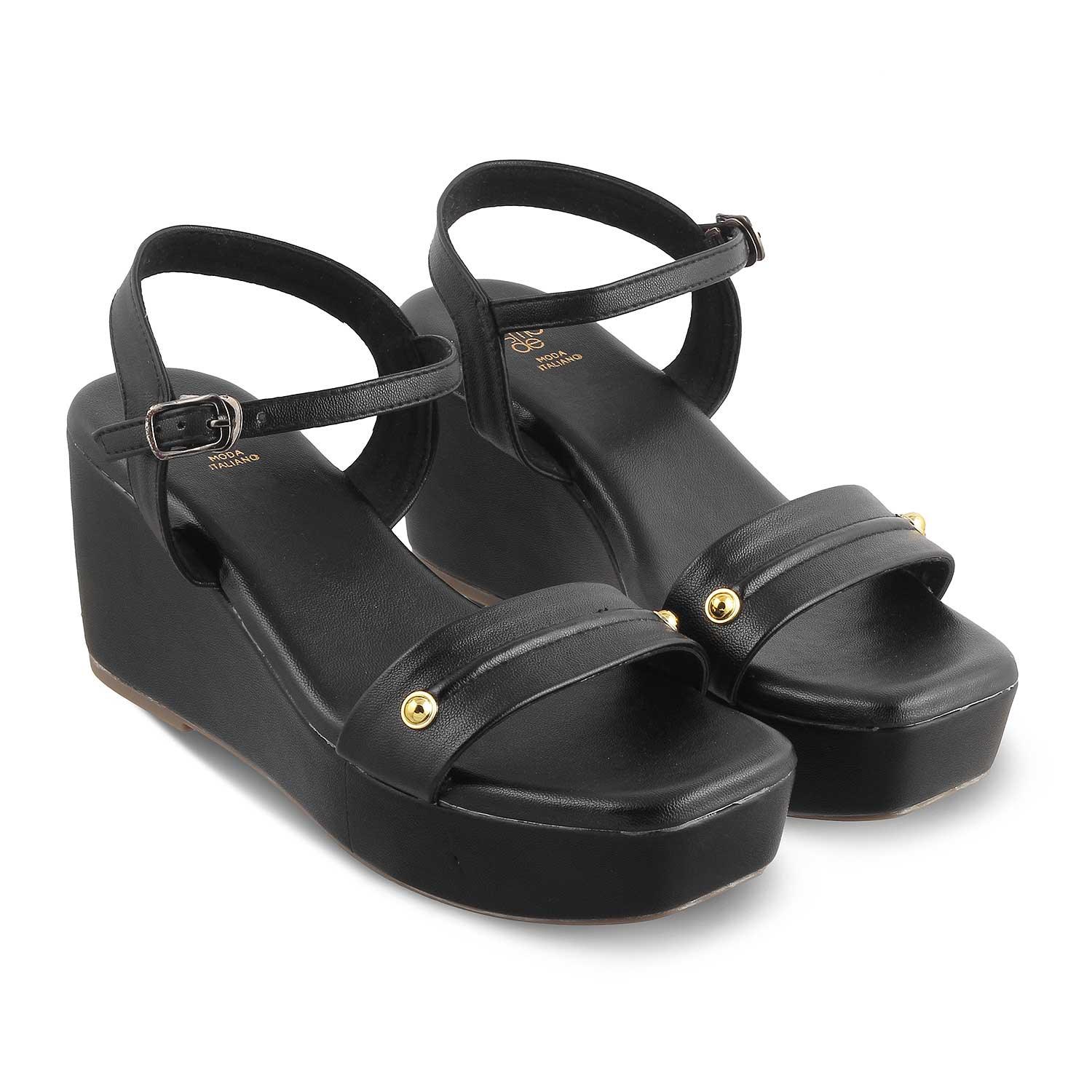 The Amsterdam Black Women's Dress Wedge Sandals Tresmode - Tresmode