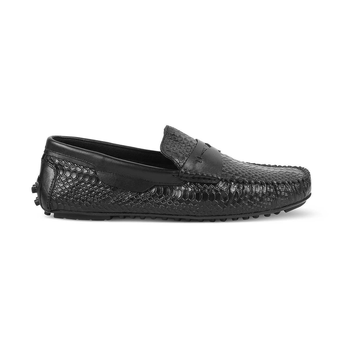 The Argon Black Men's Leather Driving Loafers Tresmode - Tresmode