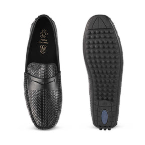 The Argon Black Men's Leather Driving Loafers Tresmode - Tresmode
