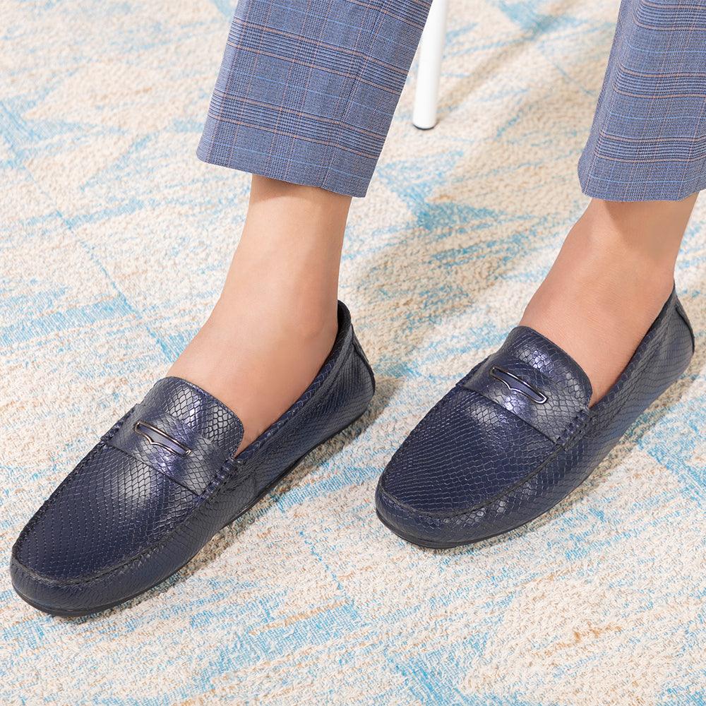 The Astro Blue Men's Leather Loafers Tresmode - Tresmode